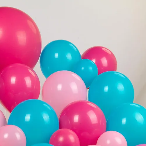 Vista 4 de Kit de arco de guirnalda de globos tropicales de 122 piezas con hojas de Monstera – Globos de color rosa intenso verde azulado azul para verano