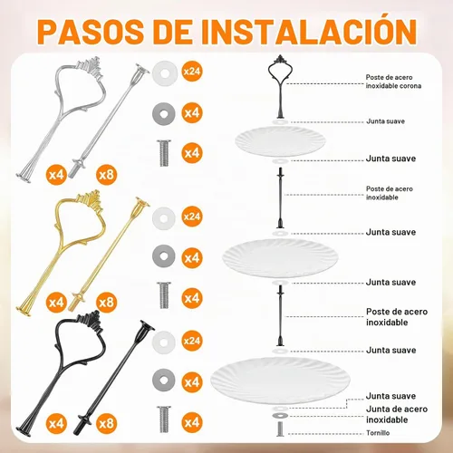Vista 5 de Patelai 12 juegos de 3 bandejas escalonadas, simple, negro, plata, oro