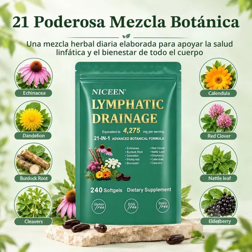 Vista 3 de Suplementos de drenaje linfático, complejo linfático de 480 cápsulas