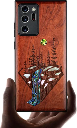 Vista 14 de Carveit Funda de madera de diseñador para Samsung Galaxy Note20 Ultra (grabado de madera e incrustaciones de carcasa) compatible con cargadores