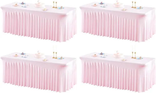 Vista 58 de Paquete de 1 manteles azul bebé para mesas rectangulares de 4 pies, cubiertas de mesa de spandex elástico de una pieza resistentes a las arrugas