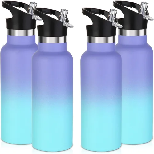 Vista 22 de Volhoply Botella de agua aislada para niños de 17 onzas, botellas de agua de acero inoxidable con tapa con pajilla, botella de agua de metal al