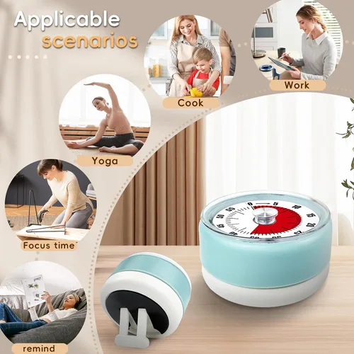 Vista 6 de Temporizadores de cocina para cocinar, temporizador visual de 0 a 60 minutos para niños, temporizador magnético de cocción manual con alarma fuerte