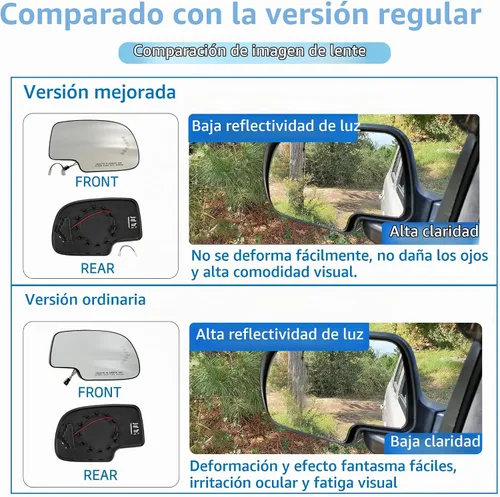 Vista 5 de Espejo lateral izquierdo de repuesto para Chevy Silverado, Cadillac, Gmc Sierra, Yukon 2003 2004 2005 2006 2007 con calefacción, soporte trasero