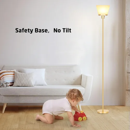 Vista 6 de Lámpara de pie para Dormitorio, Lámpara de pie dorada con pantalla de plástico blanco, Lámparas de pie modernas y altas, lámpara de pie brillante
