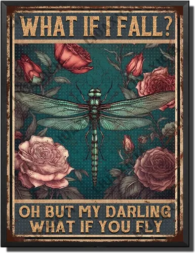 Vista 29 de LIUAXICIA Letreros divertidos de metal con texto en inglés «Into The Forest I go to Lose My Mind and Free My Soul Dragonfly», decoración de pared