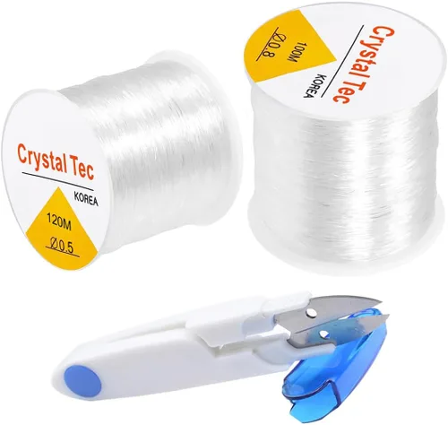 Vista 7 de Cuerda elástica de 0.020 in, cuerda elástica transparente para hacer pulseras, 131 yardas de hilo elástico transparente para cuentas de semillas
