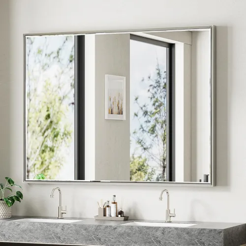 Vista 11 de Espejo de baño negro, espejo de baño biselado de 16 x 24 pulgadas para pared, espejo con marco negro antioxidante para decoración de baño, sala