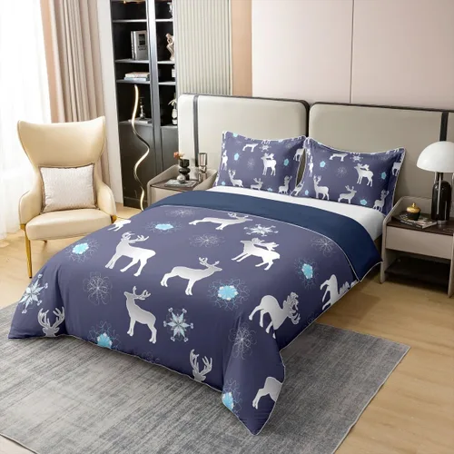 Vista 26 de Funda de edredón de árbol de Navidad 100% algodón natural, juego de ropa de cama de copos de nieve de Navidad para niños y niñas, funda de edredón