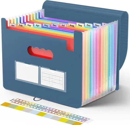 Vista 9 de Sooez - Organizador de archivos de acordeón, carpeta expandible con 13 bolsillos, organizador portátil mensual para papel, facturas, impuestos