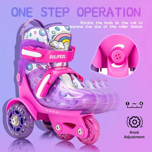 Vista 3 de SULIFEEL Patines de unicornio arcoíris para niñas y SULIFEEL - Patines ajustables para niños, talla S