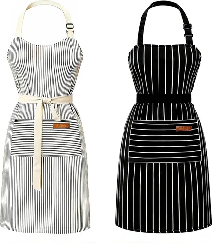 Vista 6 de Taidven Paquete de 2 Delantales - Unisex, Delantal Ajustable con Babero para Cocina, Delantal de Cocina, Delantales para Hombres y Mujeres