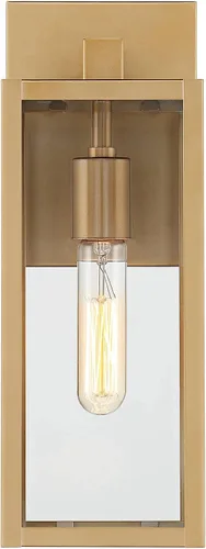 Vista 7 de John Timberland Titan - Moderna lámpara de pared para exteriores, marco rectangular dorado suave, paneles de vidrio transparente de 14 1/4 pulgadas