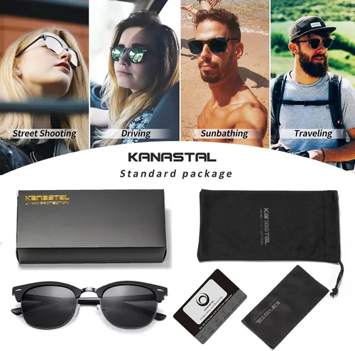 Vista 6 de KANASTAL Gafas de sol polarizadas sin montura semi para hombres y mujeres, montura clásica con montura UV400
