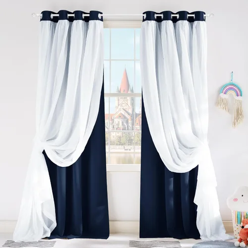 Vista 39 de PONY DANCE Cortinas Opacas con Superposición de Gasa, Cortinas de Doble Capa con Aislamiento Térmico Mix & Match para Oscurecer Habitaciones