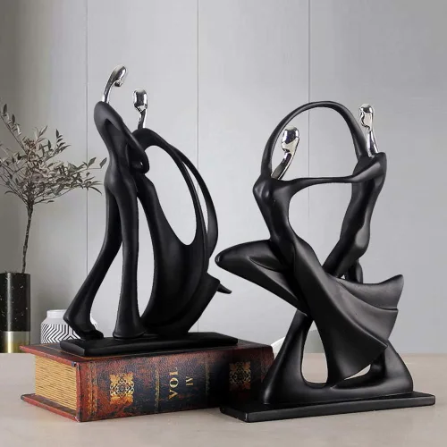 Vista 4 de Figuras de danza para pareja, escultura abstracta bailando con acabado suave y base rectangular para escritorio, dormitorio, baile, bailarina