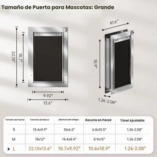 Vista 6 de Puerta para perro de aluminio, resistente a la corrosión, puerta