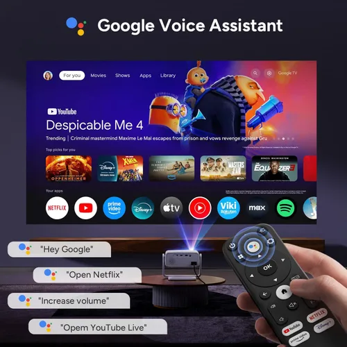 Vista 4 de Proyector 4K con WiFi y Bluetooth, Proyector inteligente para exteriores 1800 ANSI 4k Enfoque automático y control de voz, 10,000 aplicaciones
