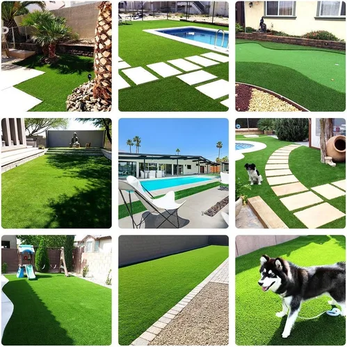 Vista 7 de Alfombra de césped artificial gruesa y realista - Alfombra de césped sintético para interior y exterior, jardín, césped, paisaje - Alfombra gruesa