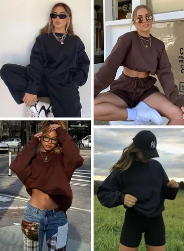 Vista 7 de Beaully Women's Oversized Crewneck Long Sleeve Sweatshirts Casual Solid Pullover Sweatshirt Tops Shirts
