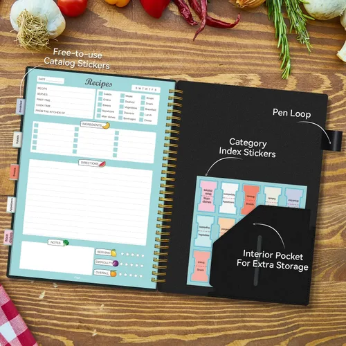Vista 4 de Libro de Recetas para Escribir tus Propias Recetas, Cuaderno de Recetas en Blanco con Pestañas para Amantes de la Cocina Familiar, Organizador
