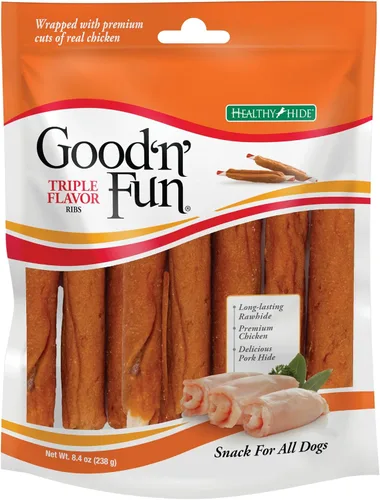 Vista 13 de Good 'n' Fun Masticables de Costillas de Triple Sabor para Todos los Perros, 12 Onzas, Consiente a tu Perro con Masticables de Larga Duración Hechos