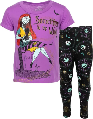 Vista 6 de Disney Nightmare Before Christmas Sally Jack Skellington Conjunto de Camiseta y Leggings para Niñas de Bebé a Niña Pequeña Negro / Rosa