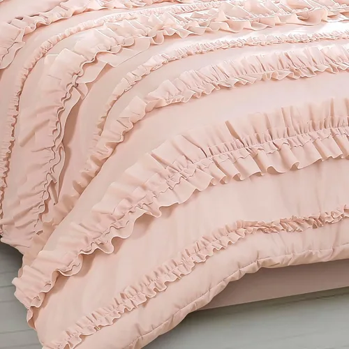 Vista 4 de Lush Decor Belle - Juego de cama de 4 piezas con falda de cama y 2 fundas de almohada, juego de edredón King, color blanco