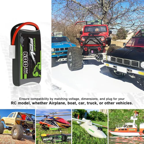 Vista 5 de OVONIC Batería Lipo de 3.7V 25C 600mAh 1S [1 paquete que incluye 6 baterías]