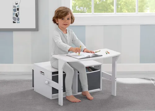 Vista 4 de Delta Children MySize - Banco de actividades convertible para niños con certificación Greenguard Gold, blanco Bianca