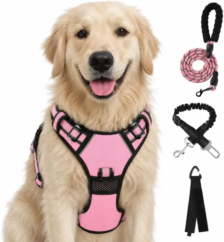 Vista 64 de FURRYFECTION - Arnés para perro a cuadros con correa y cinturón de Rosa