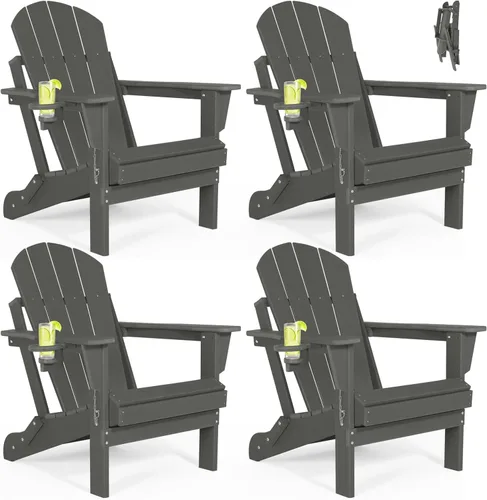 Vista 26 de Sillas Adirondack plegables – Silla Adirondack de plástico con soporte para tazas, sillas para exteriores resistentes a la intemperie para Negro