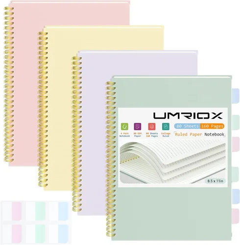 Vista 12 de Umriox Cuaderno Pequeño en Espiral, Paquete de 4 Cuadernos de Espiral Punteado A5 de 5.9" x 8.3" Papel de Cuadrícula de Puntos 160 Páginas, Cuaderno