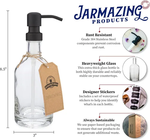 Vista 2 de Dispensador de jabón y loción de vidrio pesado con bomba de metal negro – 12 onzas – por Jarmazing Products
