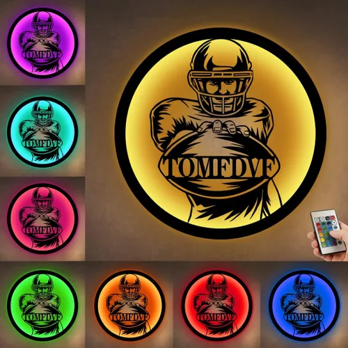 Vista 9 de Letrero de metal personalizado para jugador de fútbol con luz LED, nombre y número personalizado, arte de pared de fútbol, letrero de neón