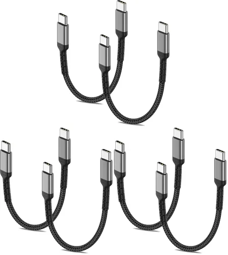 Vista 13 de Cable de carga USB C de 6 pulgadas, paquete de 2 cables cortos USB C a C trenzados de carga rápida, cable USBC compatible con iPhone 15, Samsung