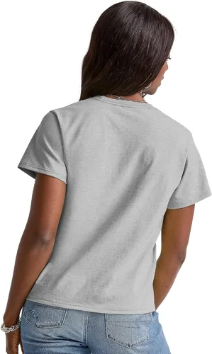 Vista 2 de Hanes Essentials, Camiseta de algodón con cuello redondo, camiseta de ajuste clásico para mujer
