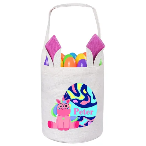 Vista 17 de Jocidea Personalized Easter Basket, Easter Bunny Basket for Kids - Blue Unicorn with Easter Egg 019B-Blue