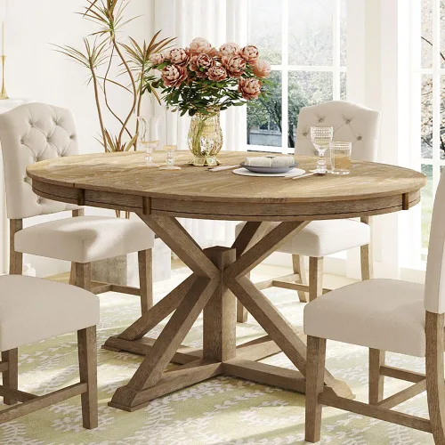 Vista 15 de WILLIAMSPACE Mesa de comedor redonda de madera de 33 pulgadas con mesa de piedra sinterizada A-33" Mesa Redonda Con Mesa Sinterizada