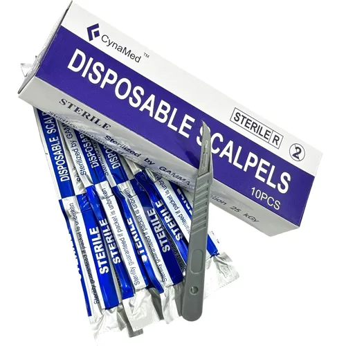 Vista 14 de Bisturíes desechables estériles (paquete de 10) - Cuchillas de acero de alto carbono tamaño #10 con mango de plástico para dermaplaning