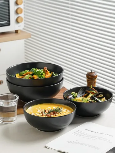 Vista 5 de Kanwone Tazones grandes para servir, 55 onzas, cuencos de cerámica para ensalada, pasta, tazones de sopa de porcelana, juego de 2, platos