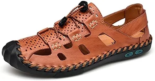 Vista 2 de DZUJY Sandalias Hombre Pantuflas para hombres Chanclas para hombre Zapatos de verano con punta cerrada de cuero transpirable al aire libre Zapatos