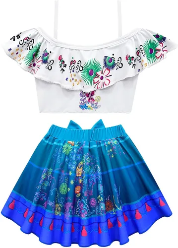 Vista 2 de YQSGT Traje de baño Encanto de dos piezas con volantes y hombros descubiertos para niños con traje de baño Mirabel