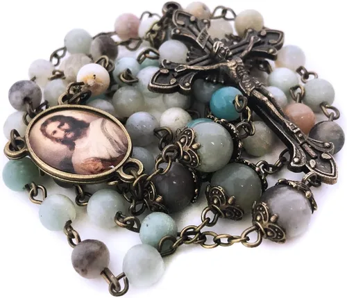 Vista 2 de Catholic Heirlooms Rosario y Rosario de Piedra Tiendaita Jesucristo - Pulsera Rosario y Medalla Milagrosa - Rosario Católico - Rosarios Católicos