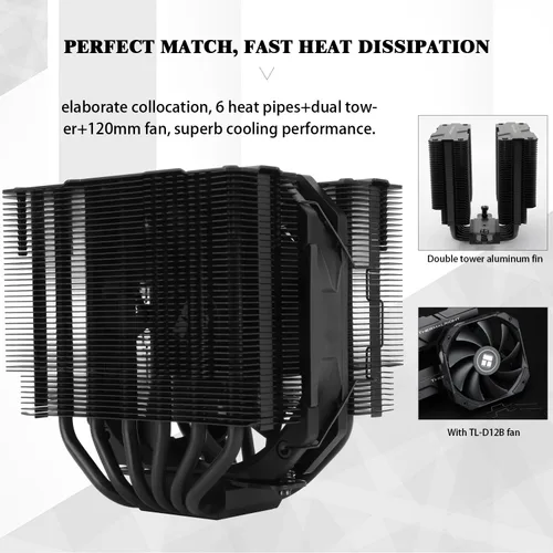 Vista 4 de Thermalright Peerless Assassin 120 Mini Negro Enfriador de CPU, 6 Tubos de Calor Tecnología AGHP, con Ventilador PWM de 120mm, Velocidad de 1500RPM