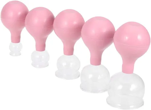 Vista 2 de Masaje corporal de goma y vidrio de ventosas al vacío tazas de ahuecamiento corporal chino 5pcs (rosa)