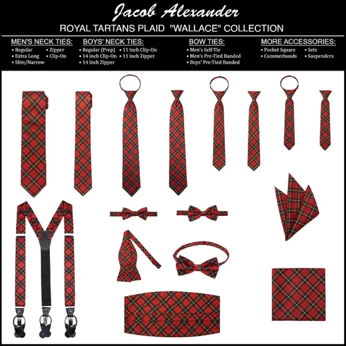 Vista 5 de Jacob Alexander Royal Tartans Plaid - Conjunto de corbata y bolsillo para hombre, talla única