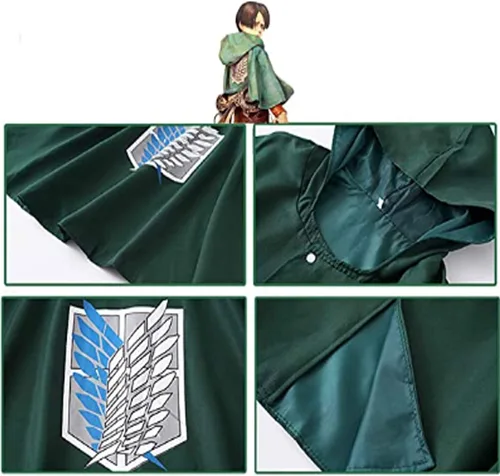 Vista 3 de Capa de cosplay de anime Shingeki No Kyojin, capa de Halloween, disfraz de cosplay con collar y llavero
