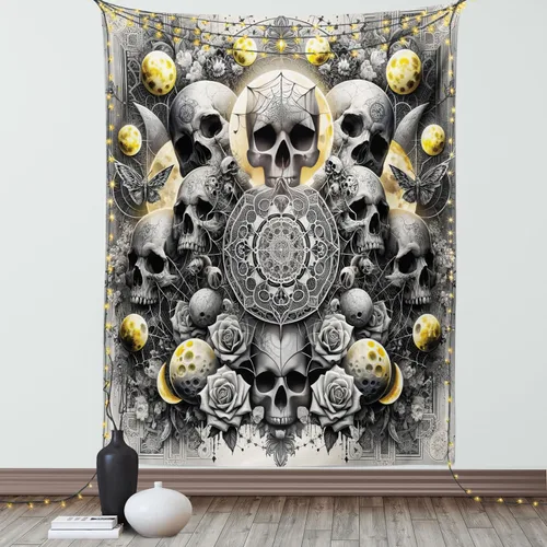 Vista 107 de Ambesonne Tapiz bohemio, diseño floral de bruja, luna y mariposa con adornos de mandala, decoración de tela para colgar en la pared para dormitorio