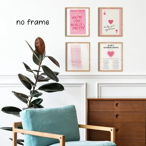 Vista 2 de KEUSPI Póster de moda Y2K rosa pastel de afirmaciones diarias Aura Lucky Girl Syndrome Guest Check Impresiones para decoración de habitación